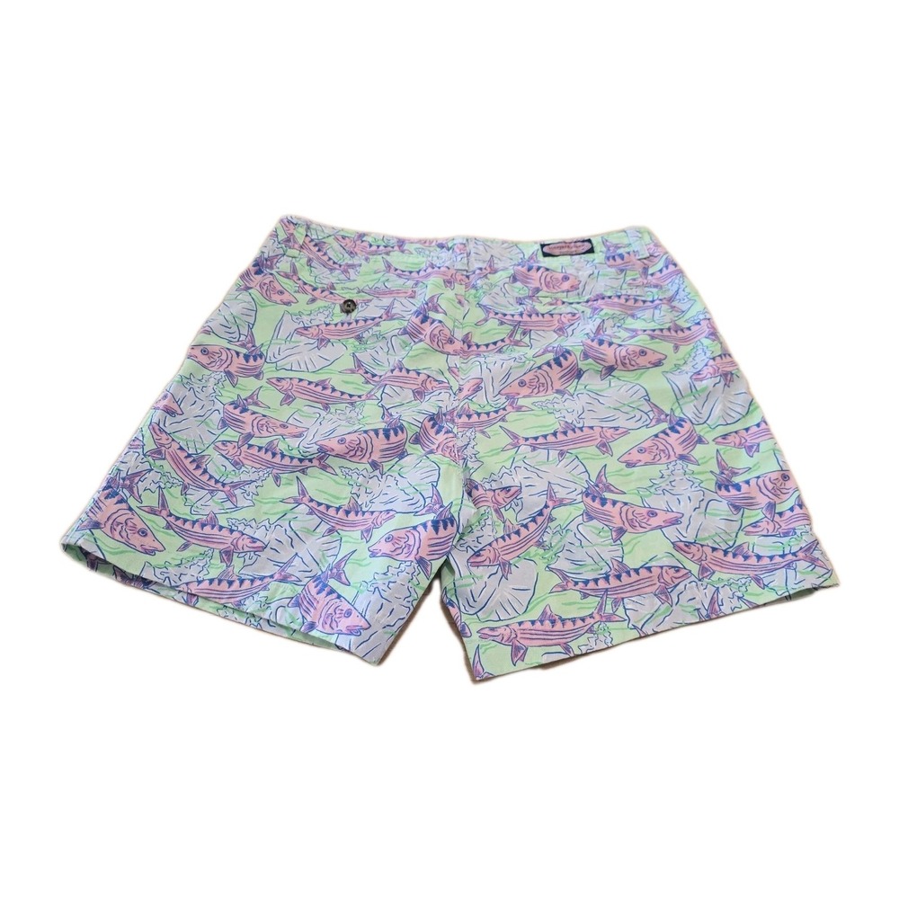 Vineyard Vines Men Island Shorts Bonefish Fish Print Blue SZ 33 Pockets Tropical - Picture 3 of 14